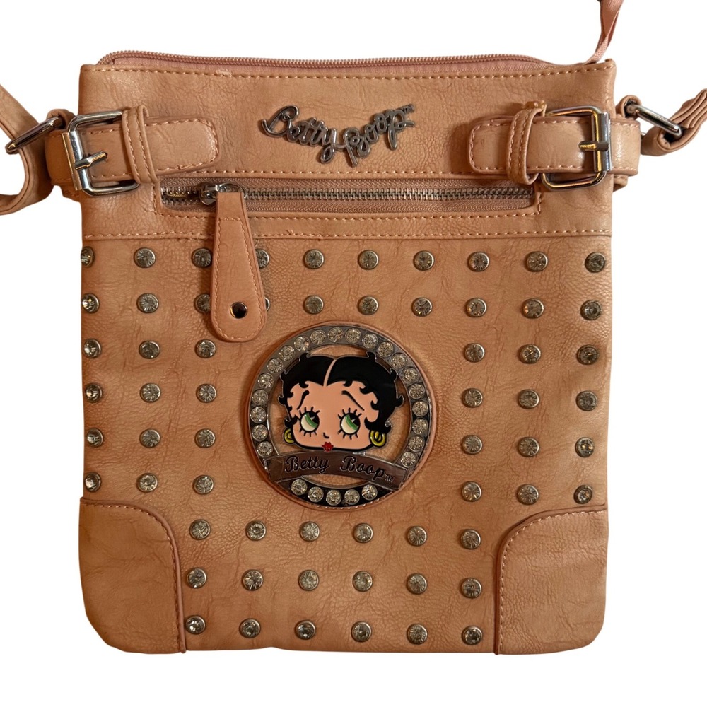 Vintage Y2k Betty Boop Pink Leather Studded Rhinestone Crossbody Bag Purse